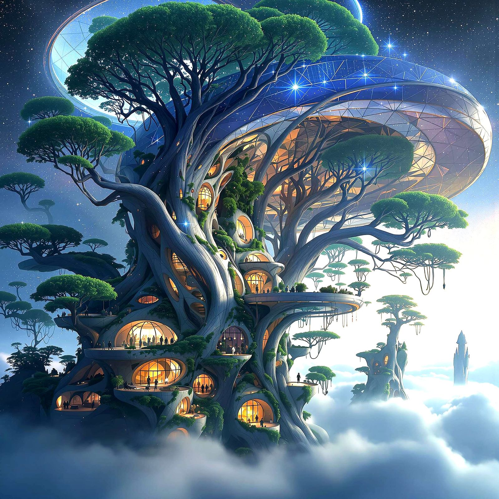 Futuristic Eco Cityscape with Intergalactic Space Base