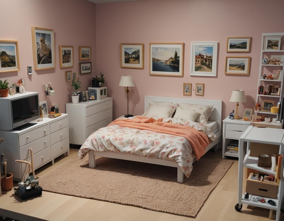 IKEA Dollhouse Bedroom in Hyperrealistic Acrylic Art