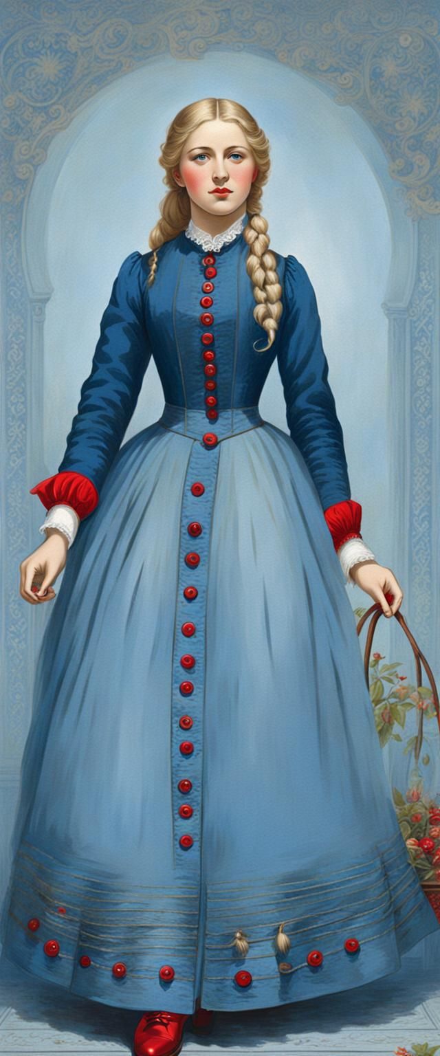 Victorian Girl in Gray-Blue Dress, Visionary Art