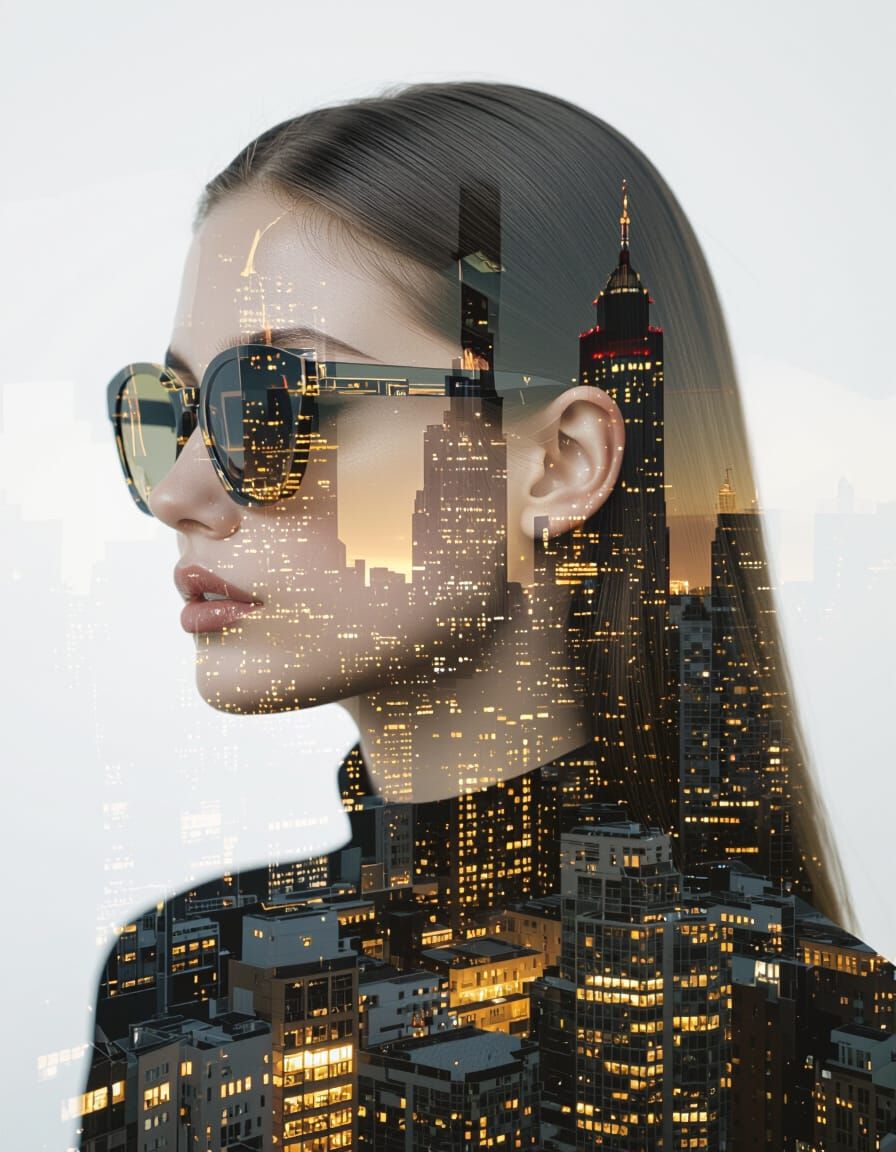 Surreal Golden Woman Double Exposure Portrait