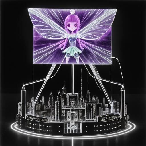 Surreal Rayograph of Fairy and Neon Cityscape