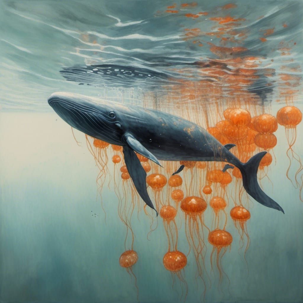 Glowing Glass Whale in Underwater Fantasy