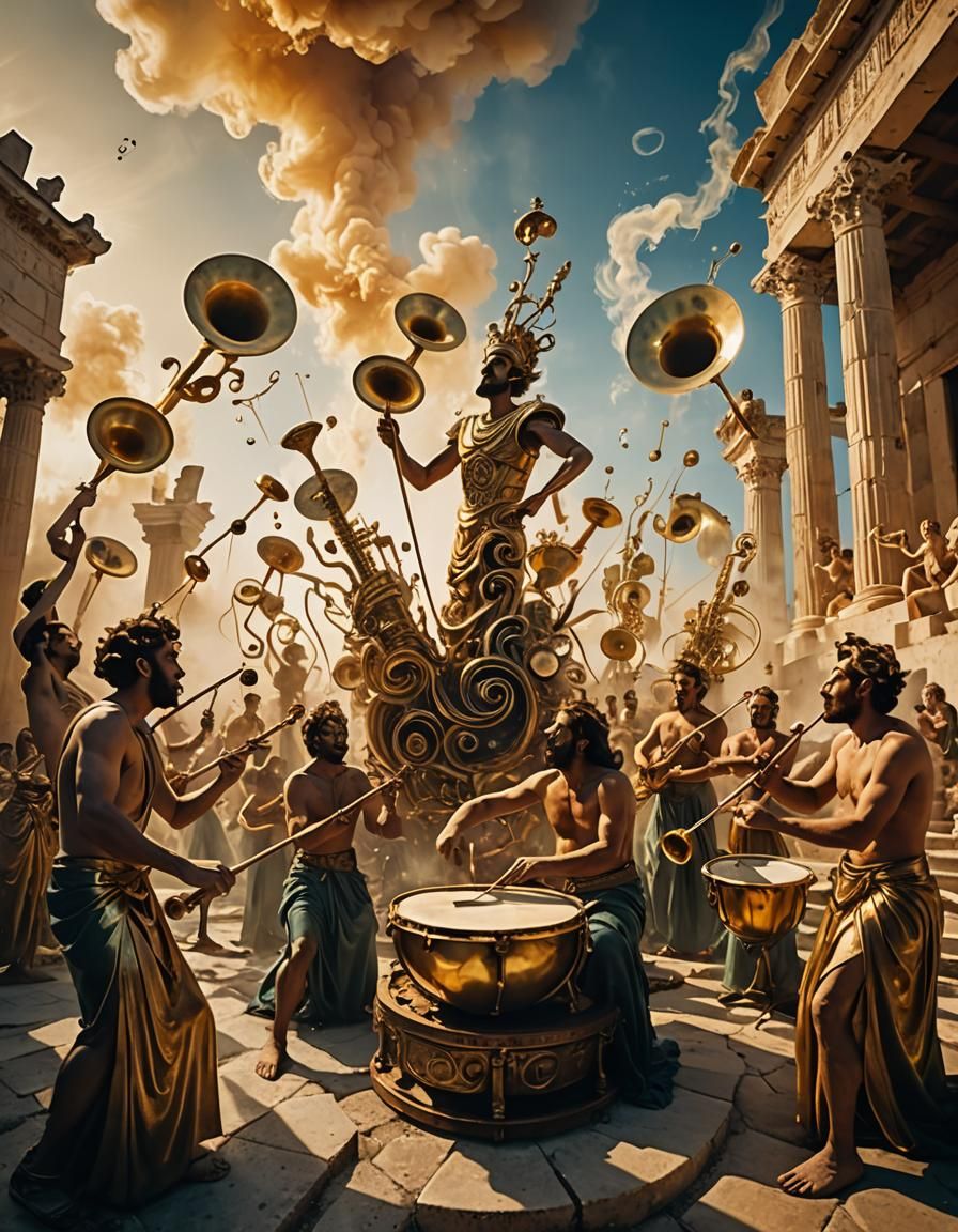 Hecatonchires Orchestra in Surreal Dreamscape, Dali-esque