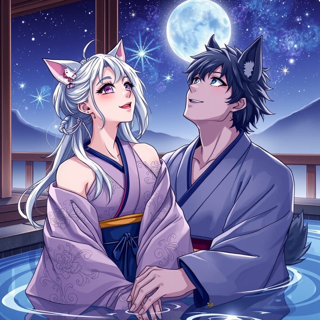 Stunning Anime-Inspired Couple Gaze at the Starry Night Sky