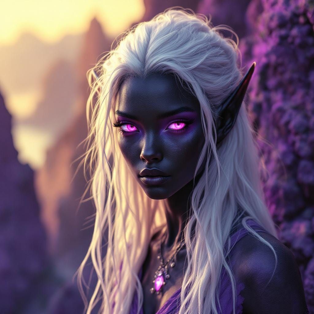 Epic Elf on Purple Cliff: Dark Fantasy Art