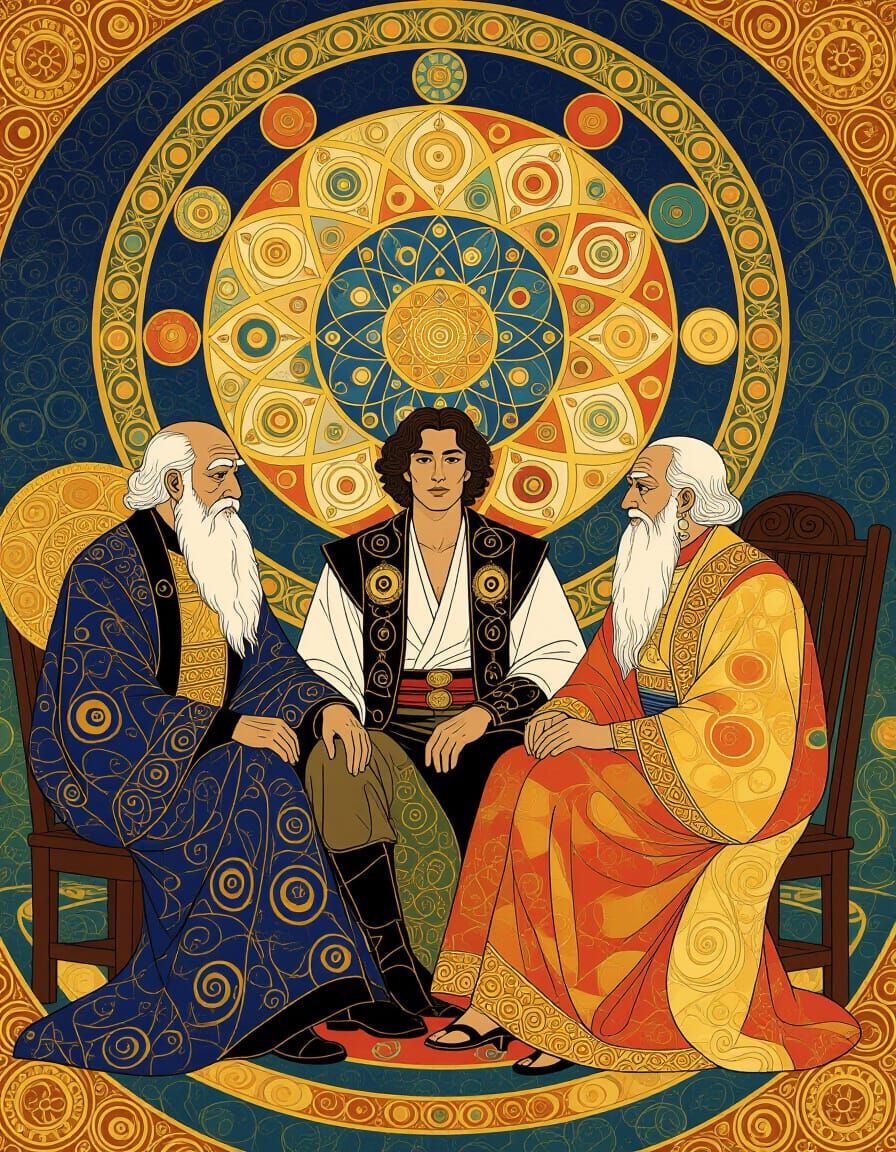 Celestial Traveler in Klimt, Max, and Mack Style