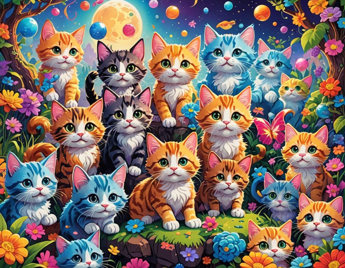 Playful Kittens in a Colorful Fantasy World