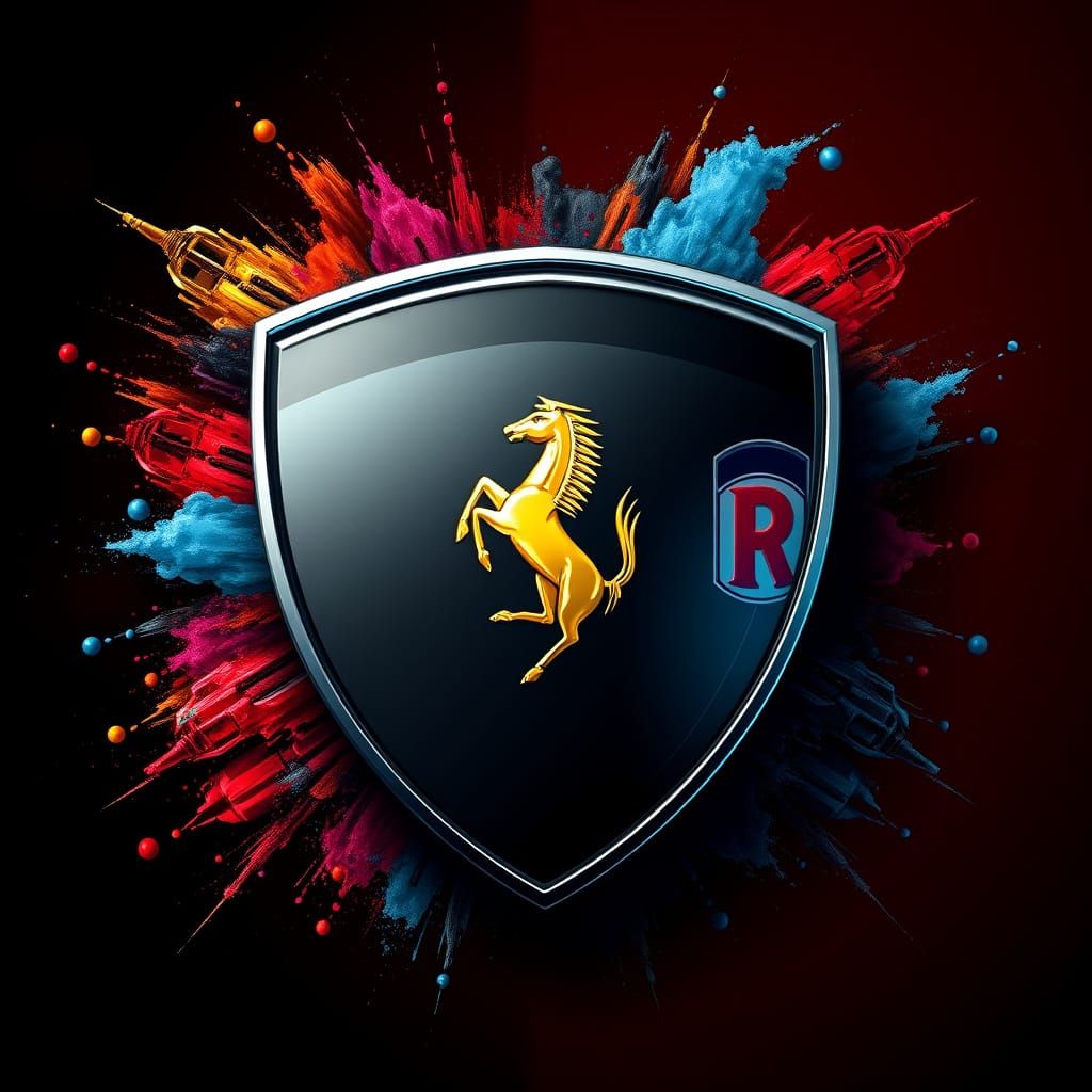 Luxury Sports Car Logo Mashup in Detailed Matte Painting Sty...