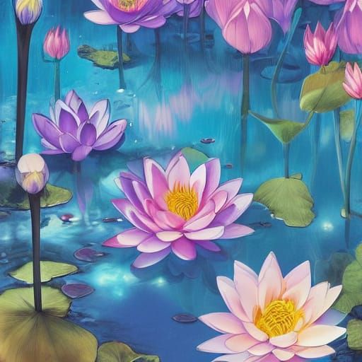 Majestic Lotus Blooms in Golden Hour, Anime Key Visual