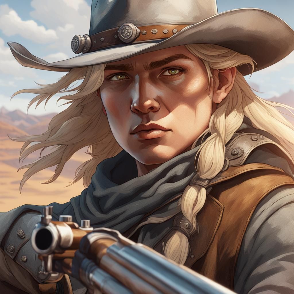 Nonbinary Outlaw Gunslinger Portrait in 8K Resolution