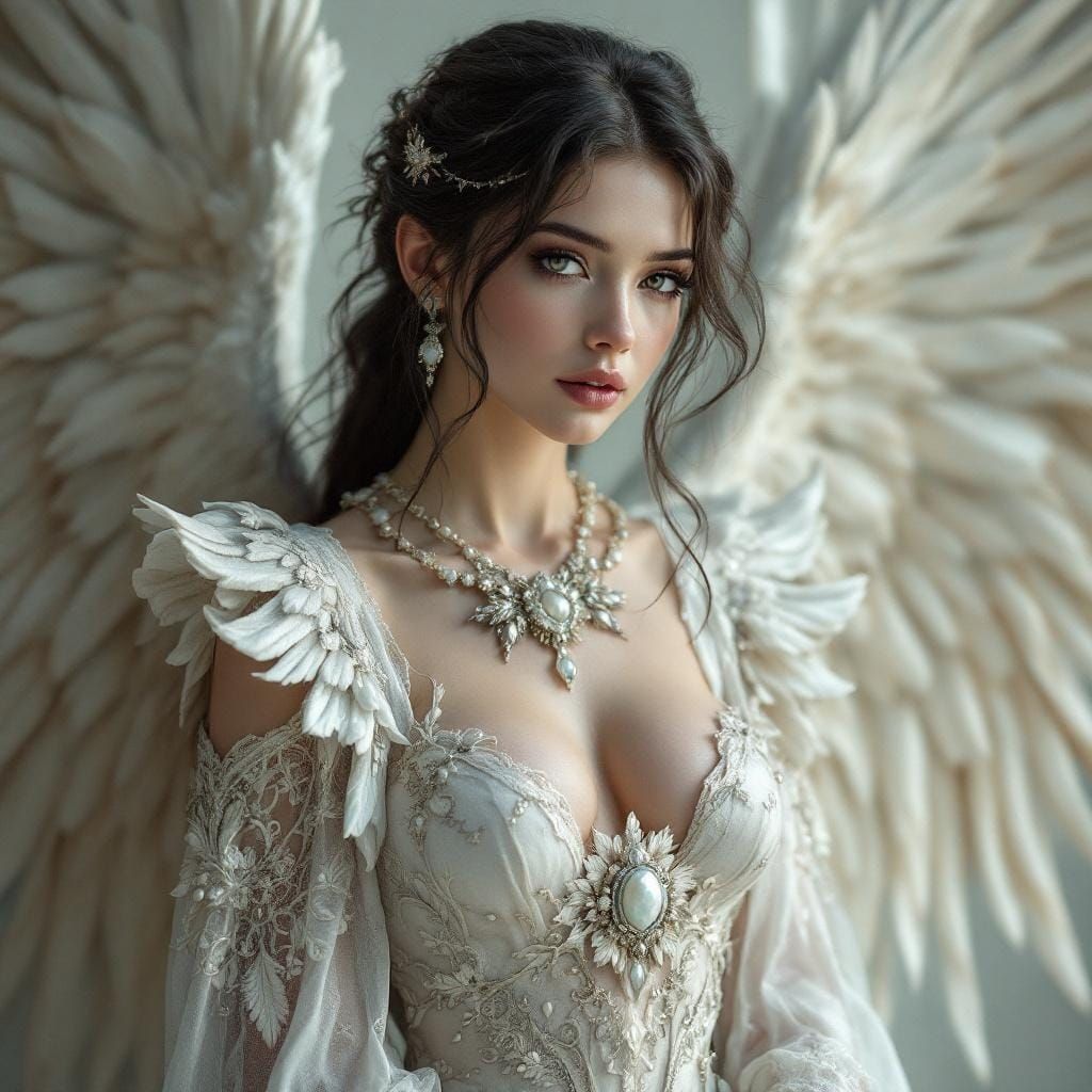 Ethereal Fantasy Angel with Jewels in Digital Art Style