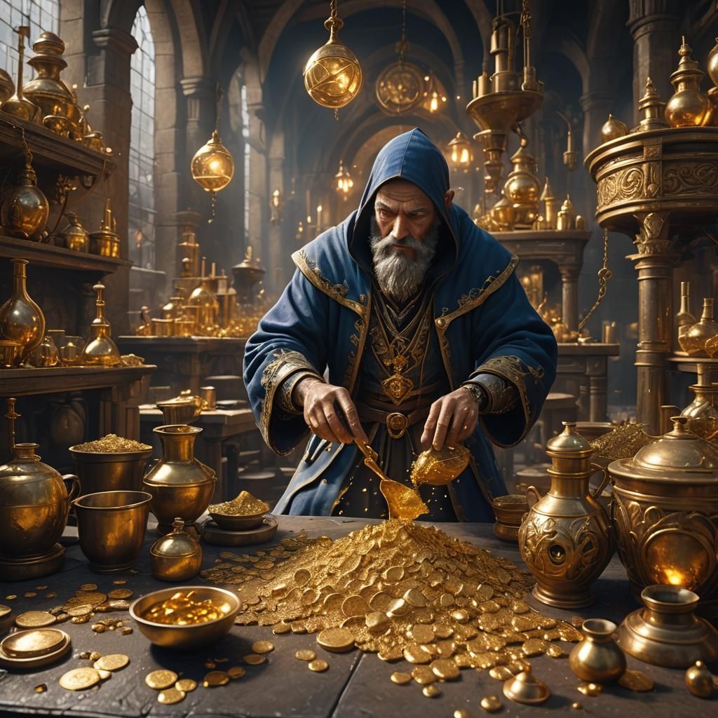 Alchemist Creating Gold: Fantasy Concept Art