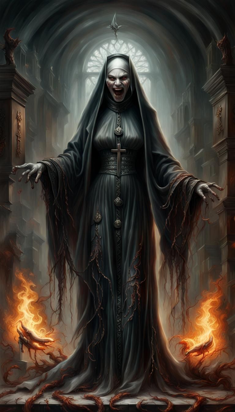 Evil Nun Portrait in Dark Fantasy Style