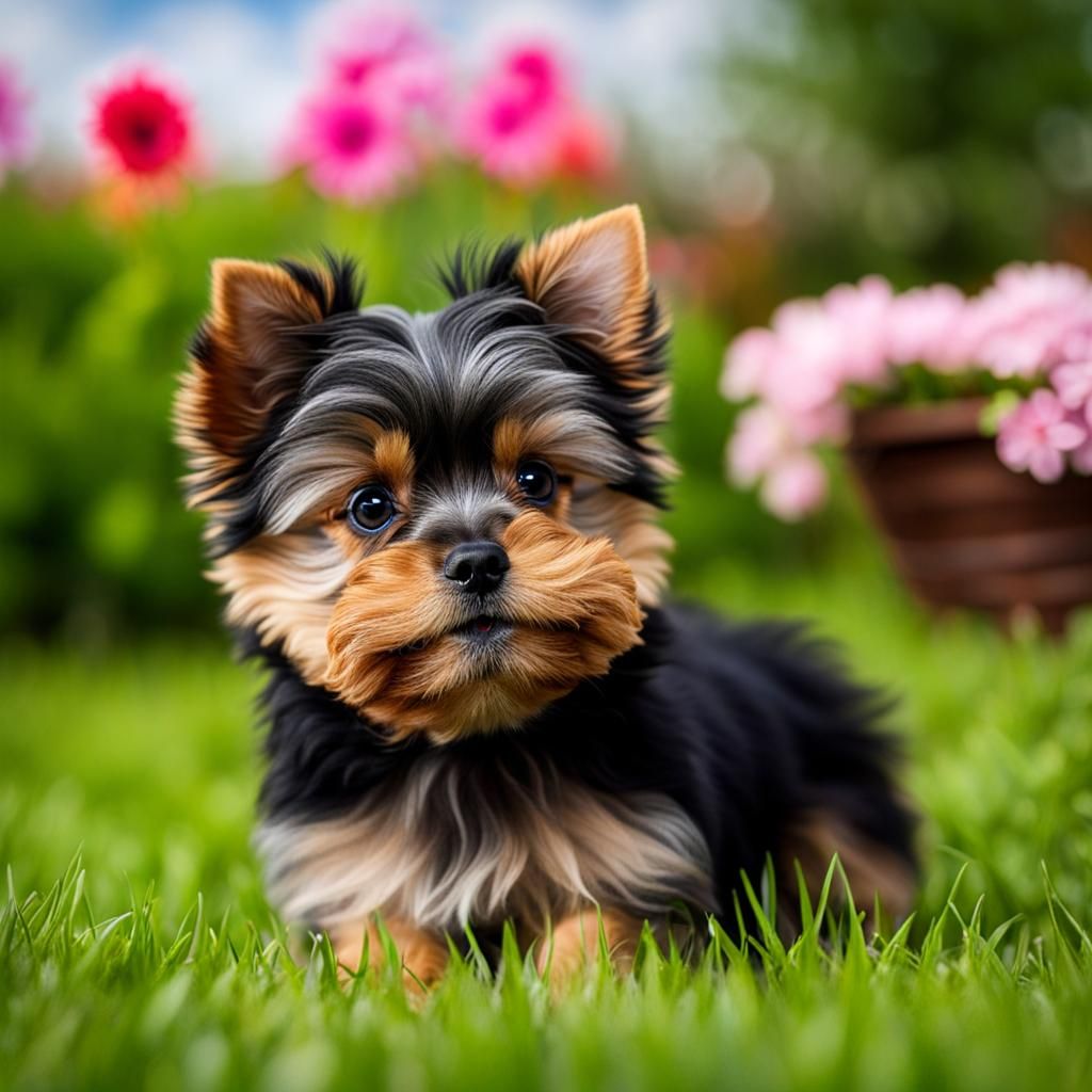 Yorkie-Pom Puppy Dog Eyes and Wagging Tail