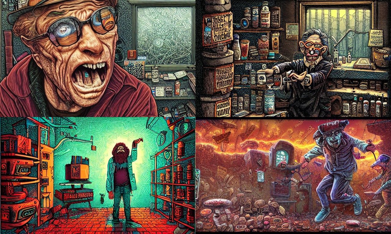 Dystopian Doctor's Drug Demand: Detailed Digital Art