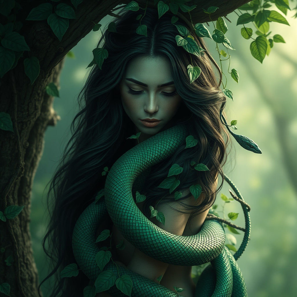 Mystical Forest Woman with Serpent, Matte Painting