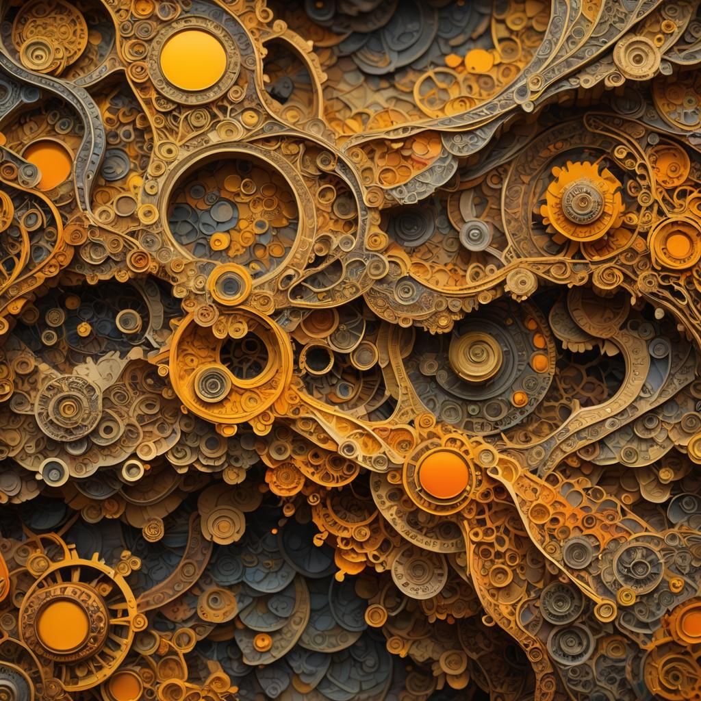 Intricate Overlapping Patterns in Warm Mixed Media Art