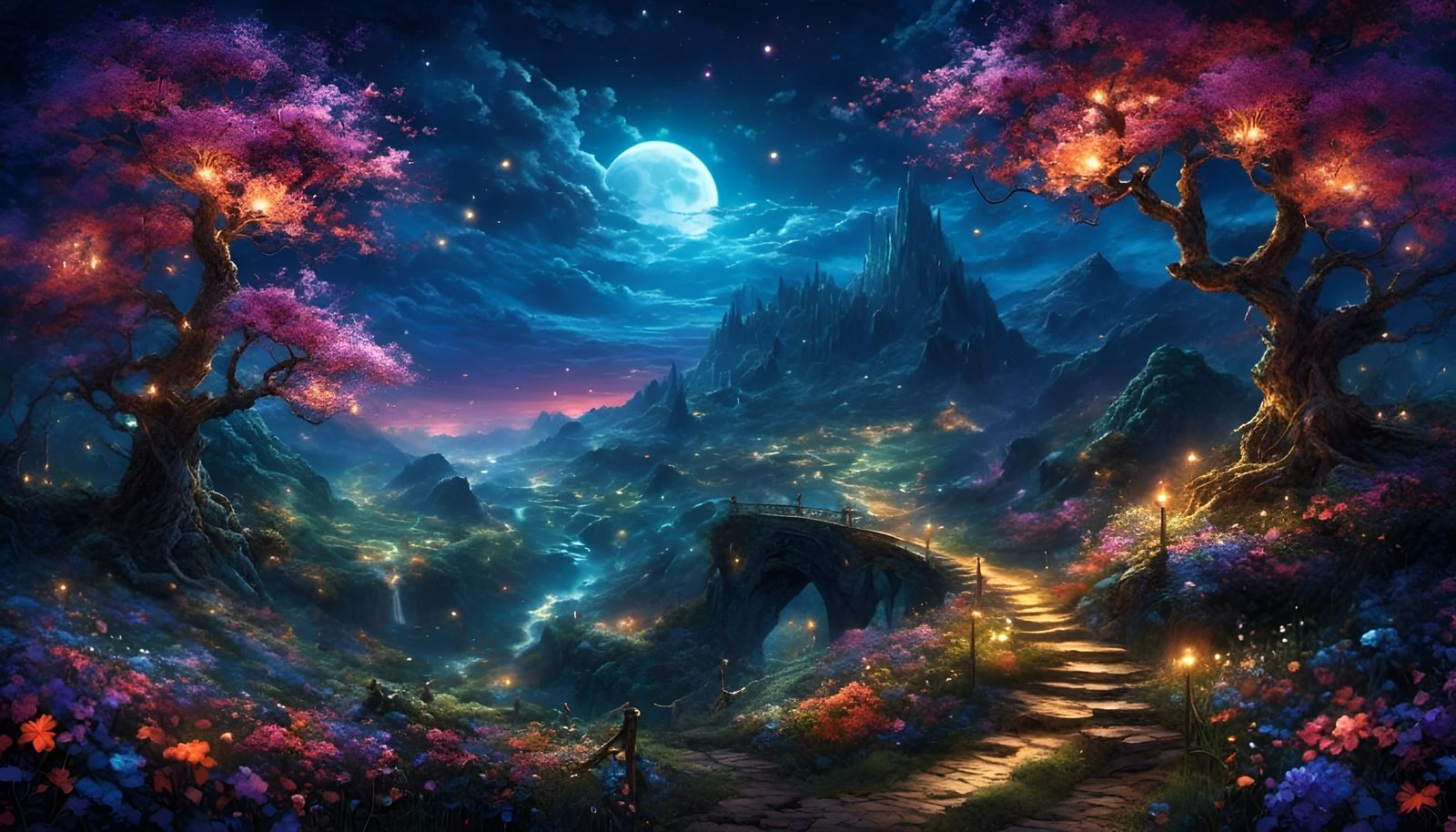 Moonlit Meadow: A Fantasy Landscape