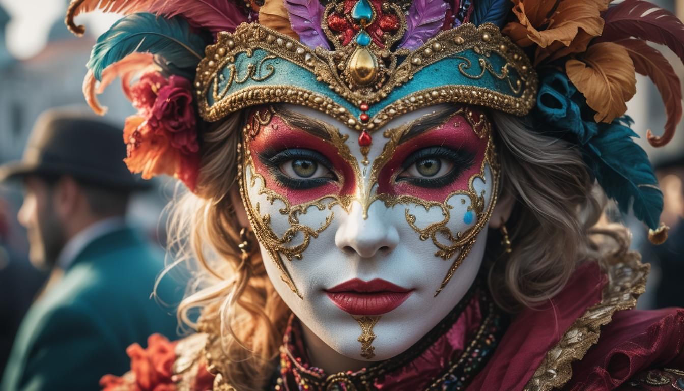 Venetian Carnival: Colorful Portrait of Young Woman