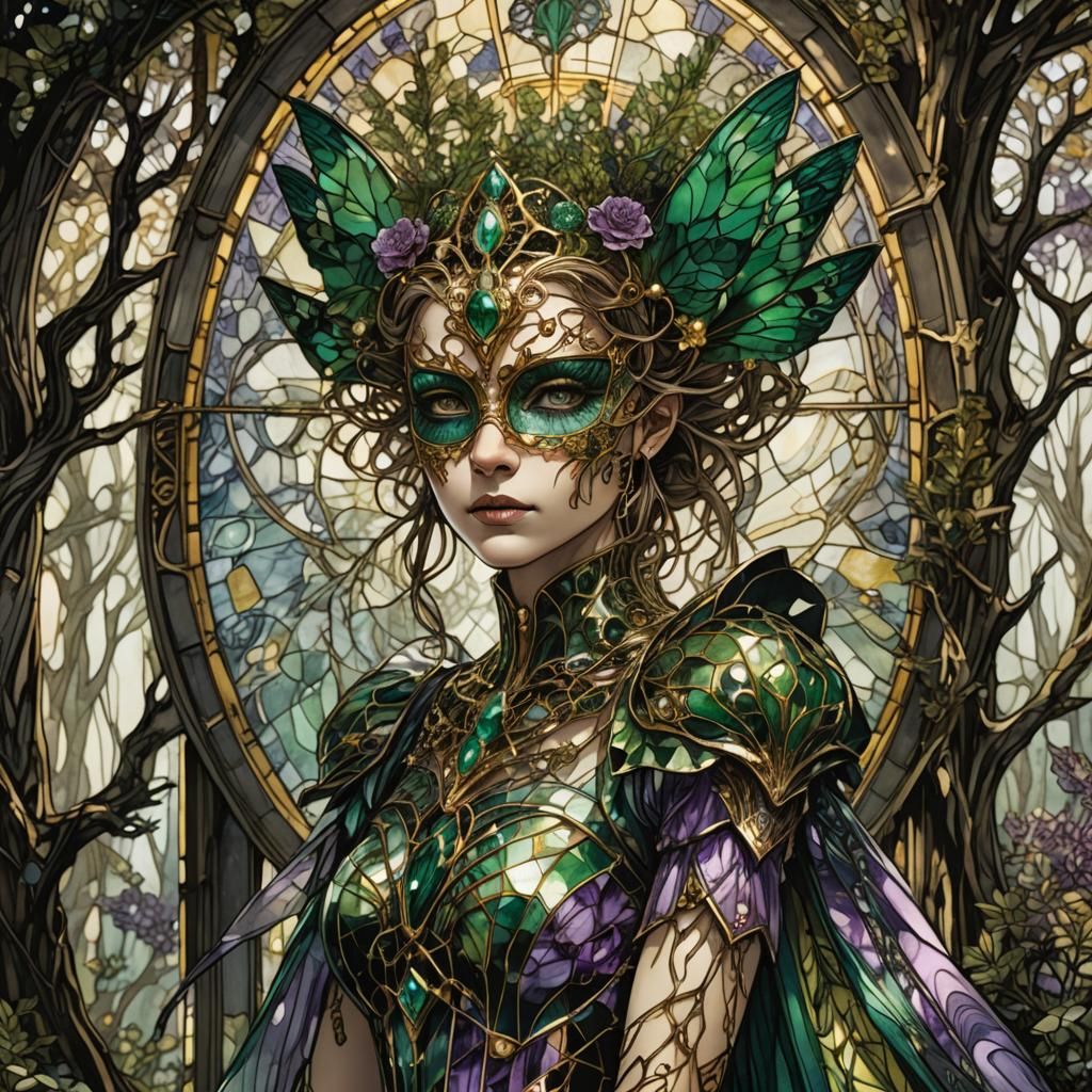 Biomechanical Fairy in Stained Glass Dress