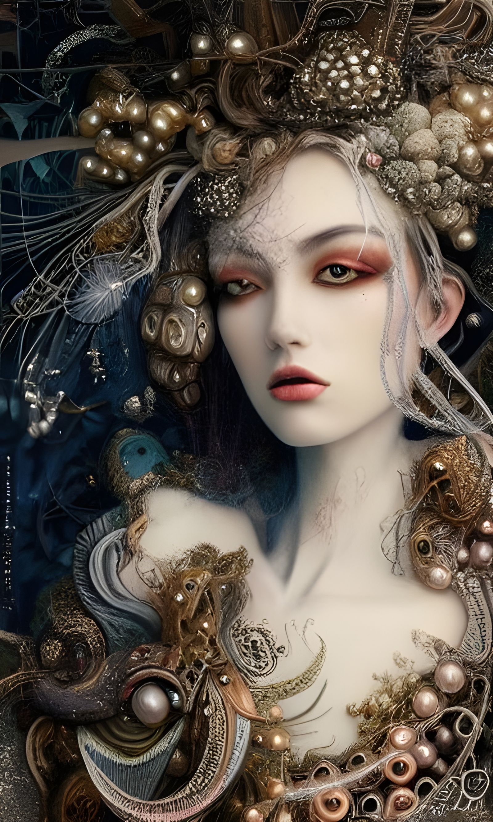 Surreal Pearl Bride in Maximalist Landscape