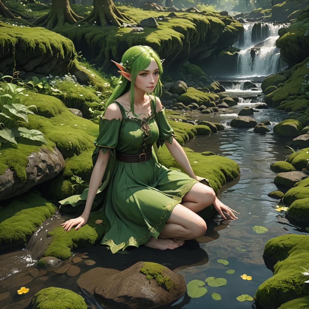 Elf Observes Bathing Boys: 3D Anime Art