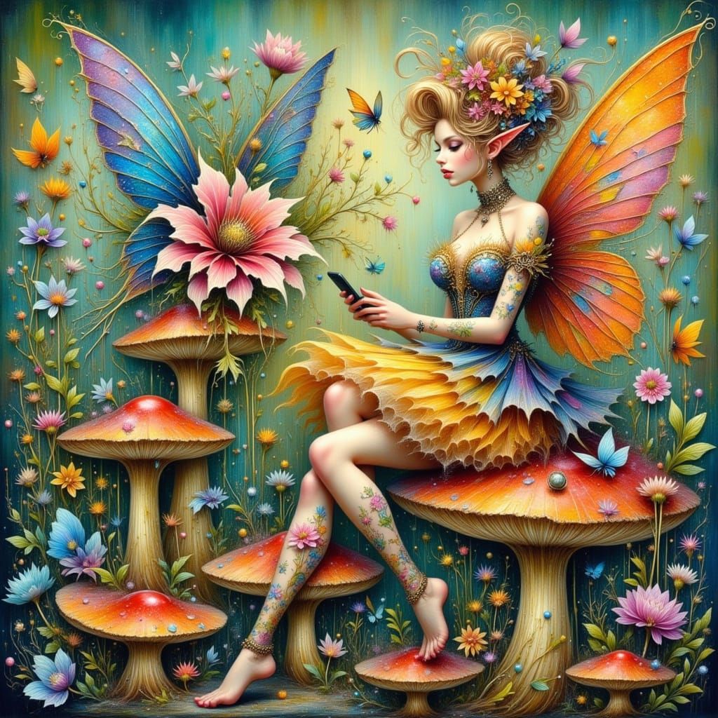 Beautiful Fairy Punk with Klimt Wings on Phone
