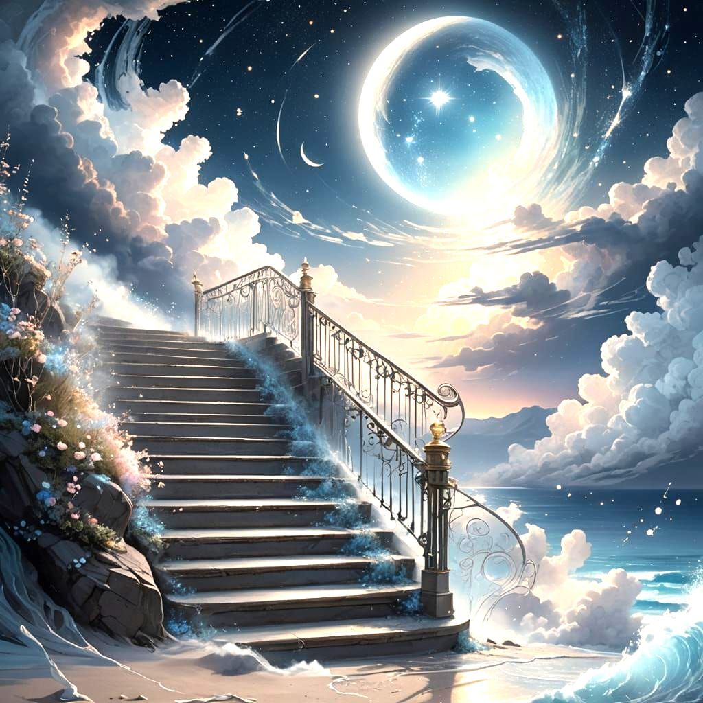 Fantastical Moonlit Landscape with Hills and Ocean View