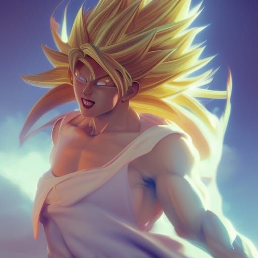 Super Saiyan Angel Portrait in Hyperdetailed Style