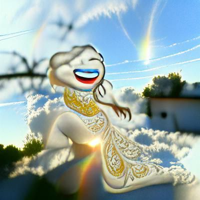 A beautiful thin laughing dancing Woman in the blue sunny sk...