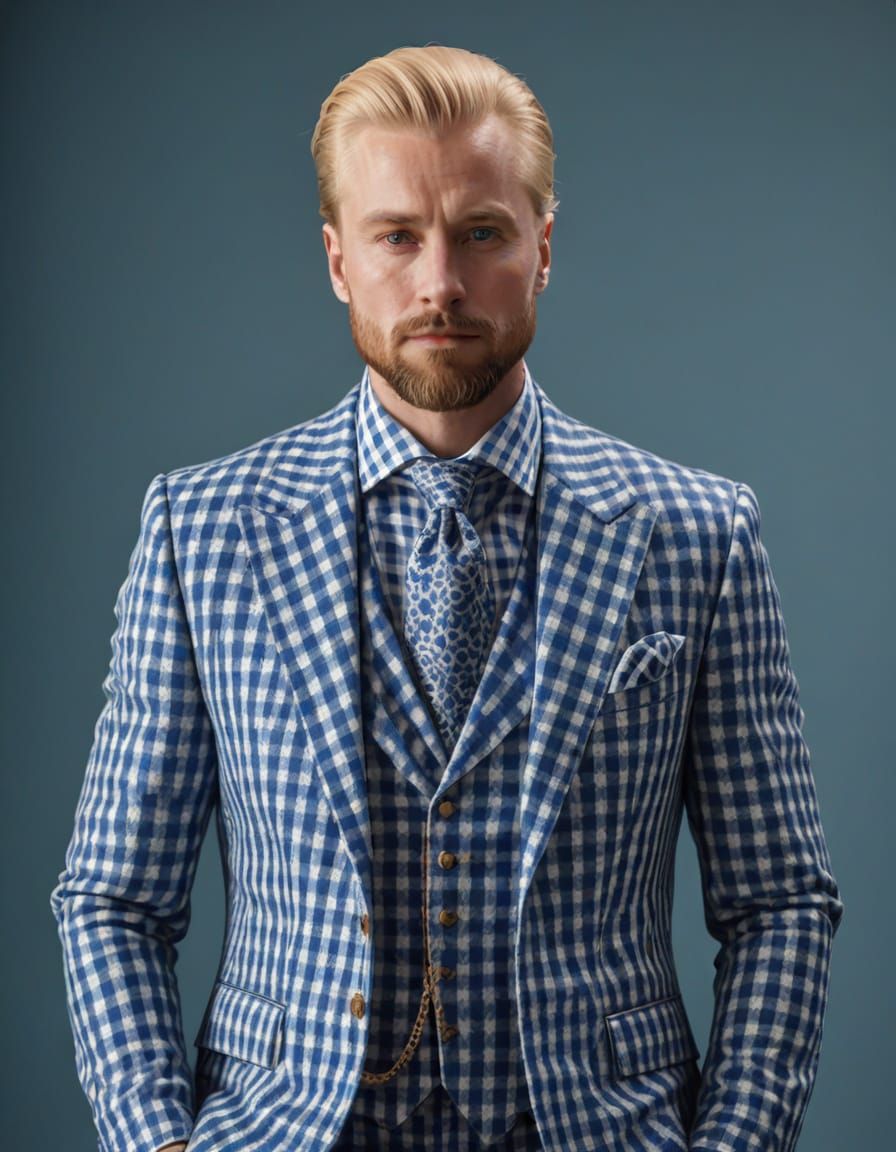 Dapper Gentleman in Bold Blue Gingham Suit