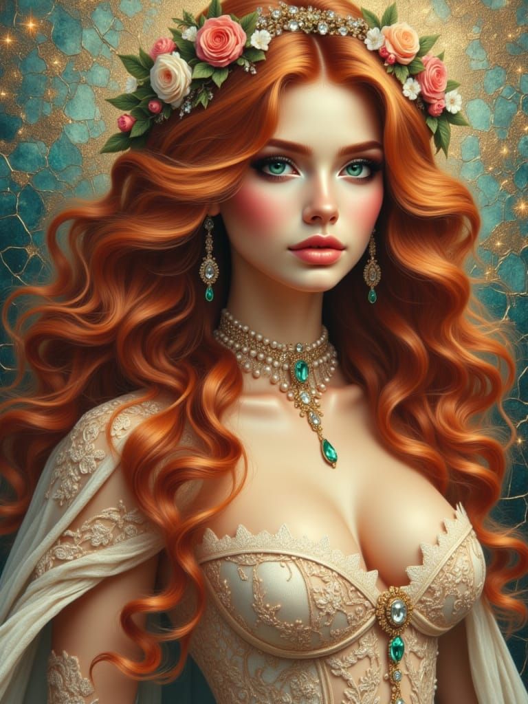 Ethereal Red-Haired Goddess in Hyperrealistic Style