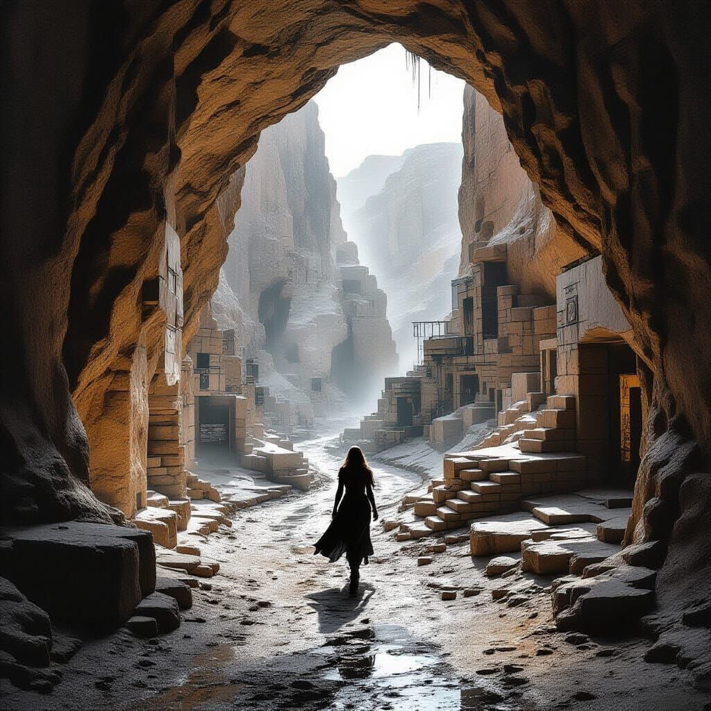 Cave City Street Scene with Bounty Huntress