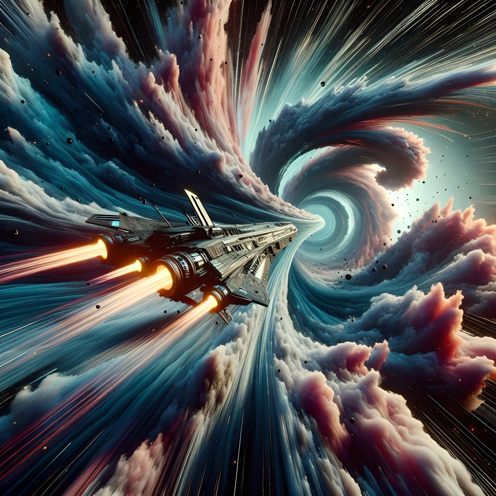 Spacecraft Warping Space as Detailed Matte Painting