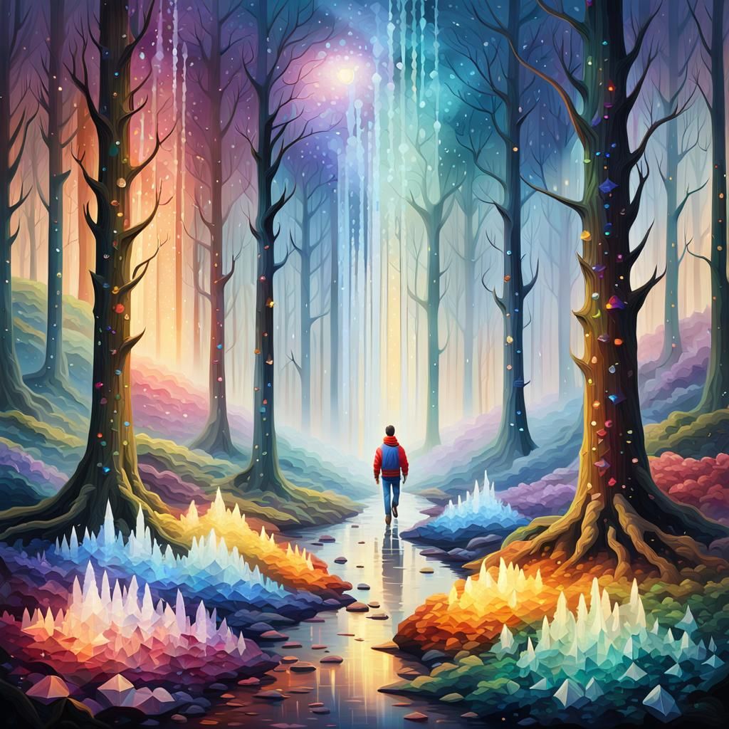 Ethereal Crystal Forest in a Dreamlike Oil Painting