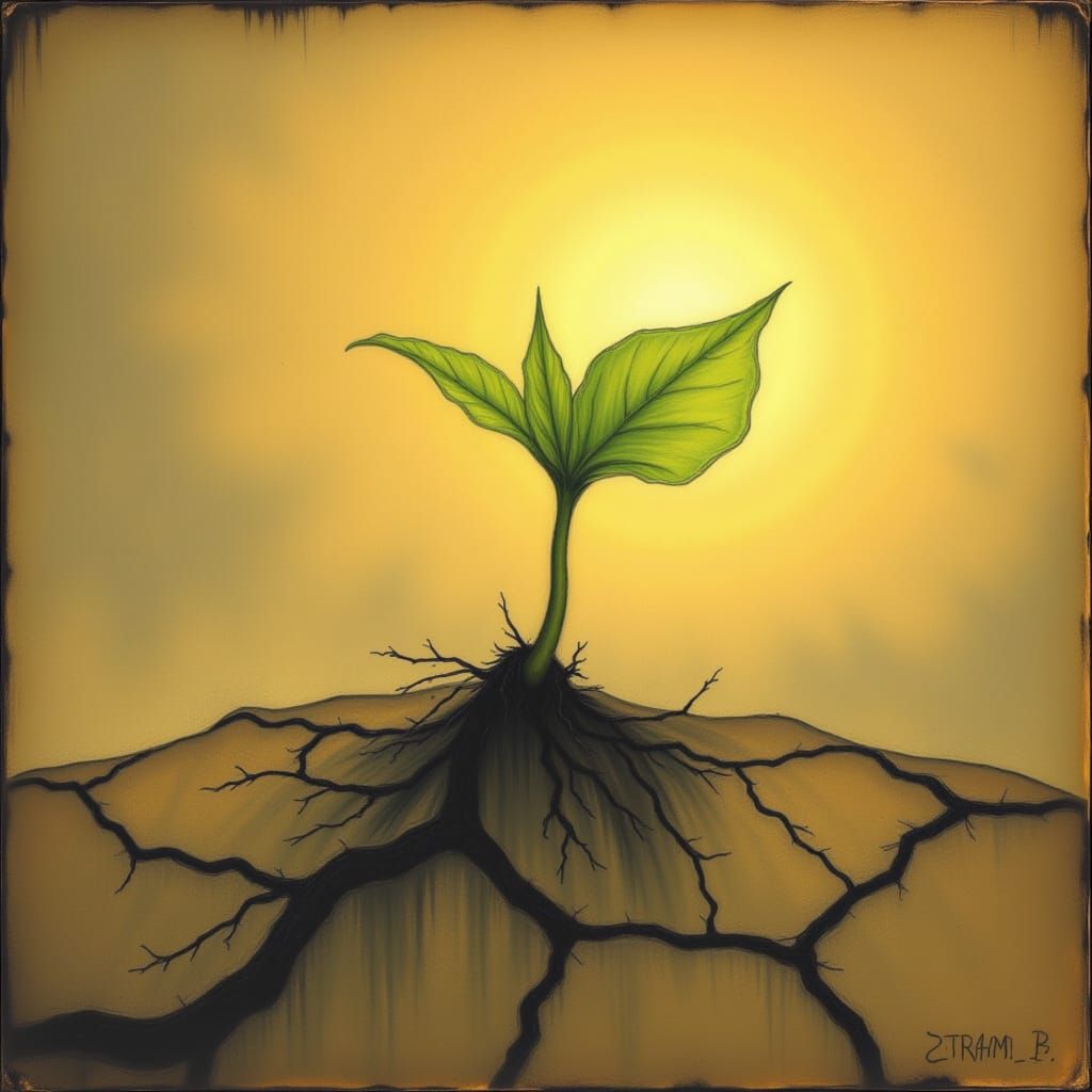 Symbolic Sprout of Hope in Golden Light