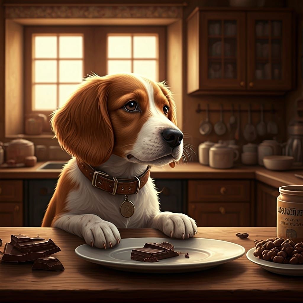 Dog Indulges in Chocolate: Whimsical Illustration