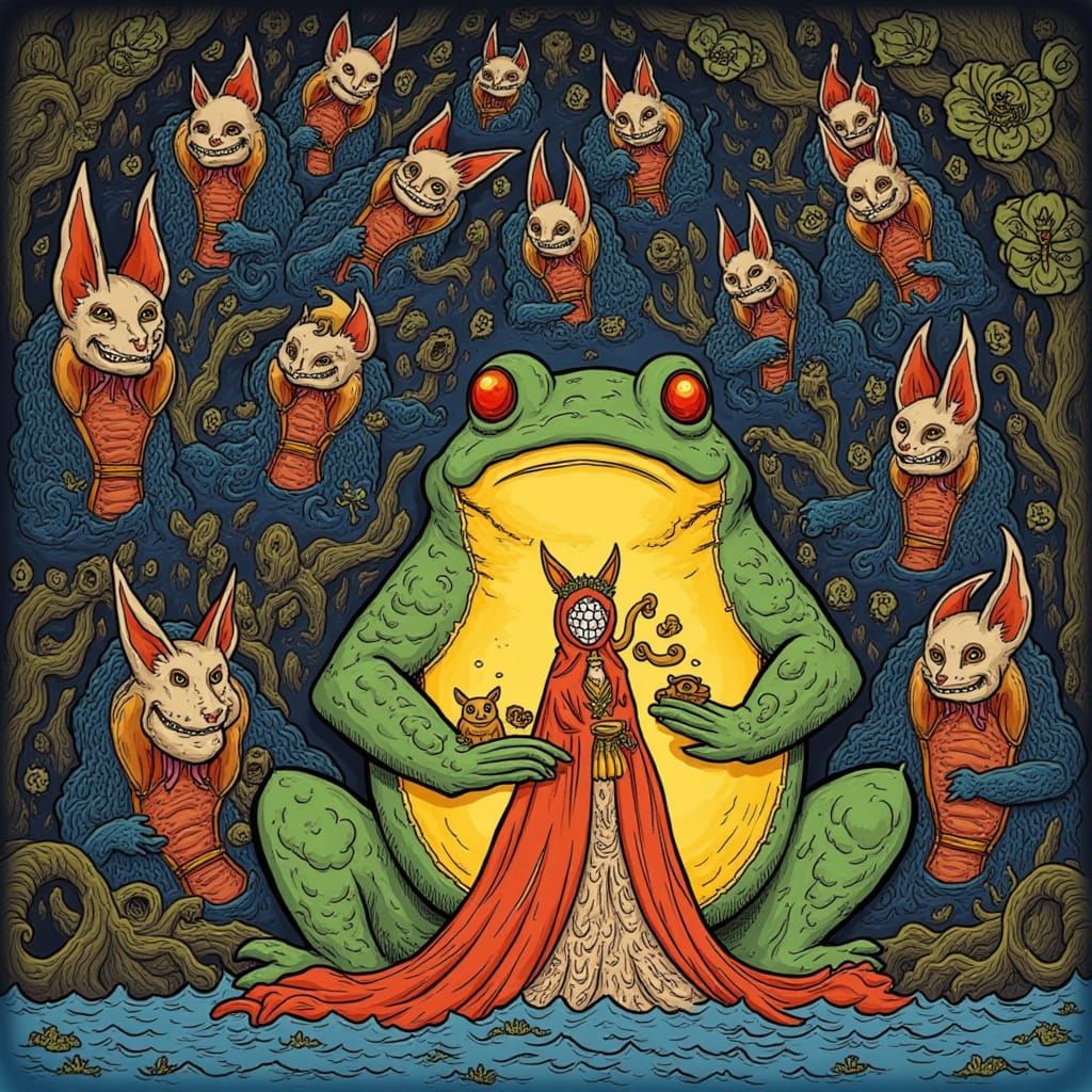 Giant Toad and Fox Bride in Forest, Matisse Style