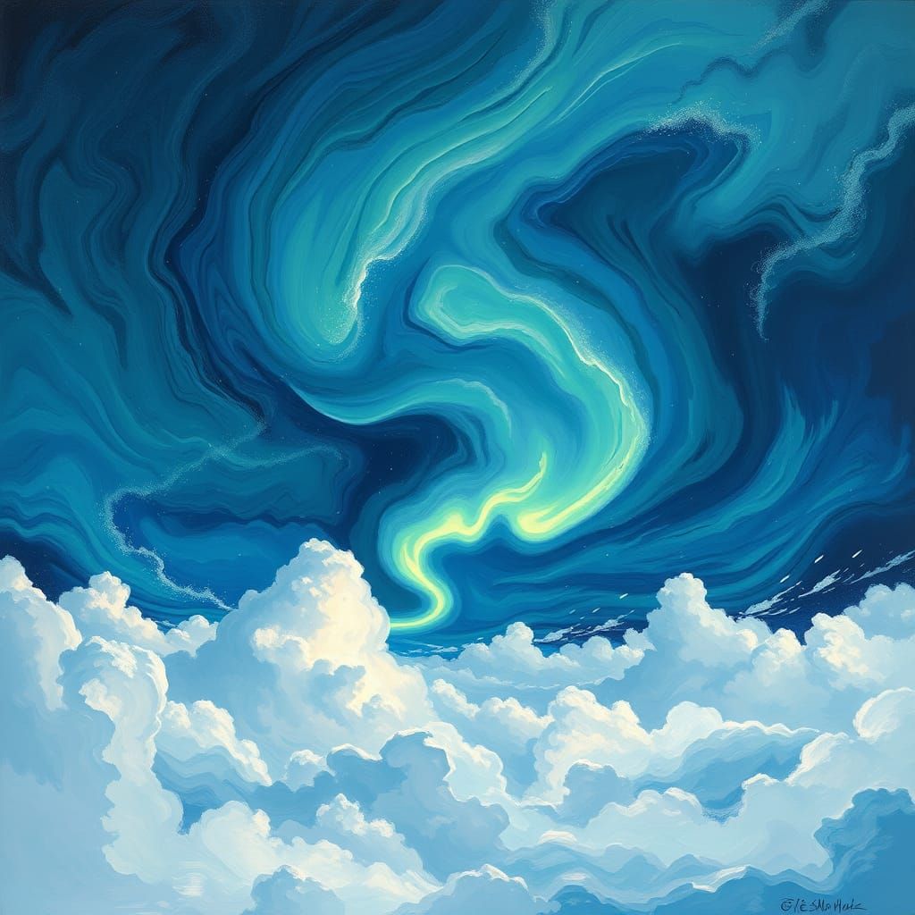 Ethereal Aurora Landscape as Impressionist Painting