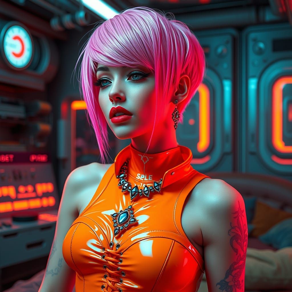 Hyperrealistic Cyberpunk Goddess in Neon Attire