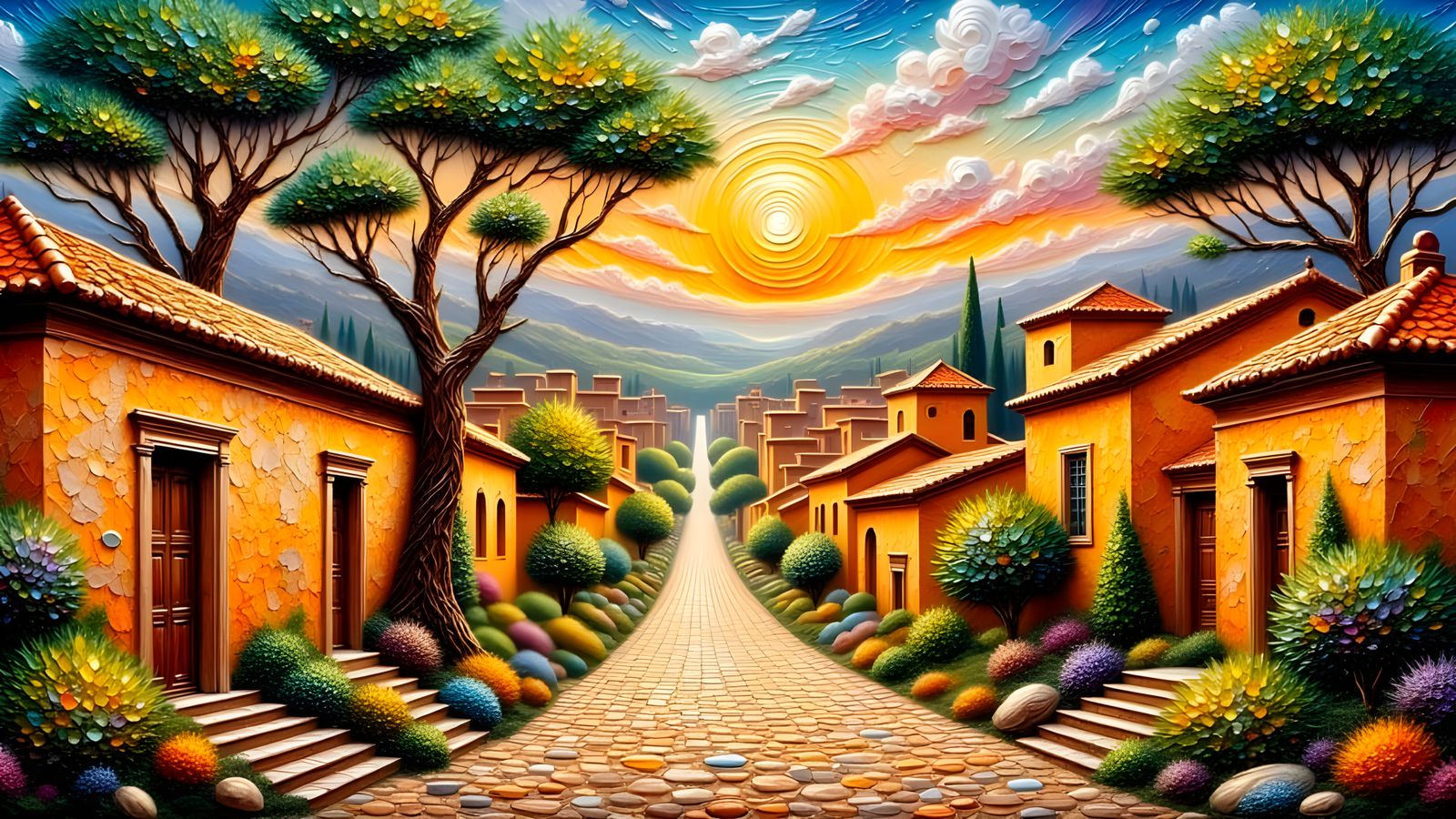 Vibrant Pompeii Gemstone Mosaic in Dreamlike Style