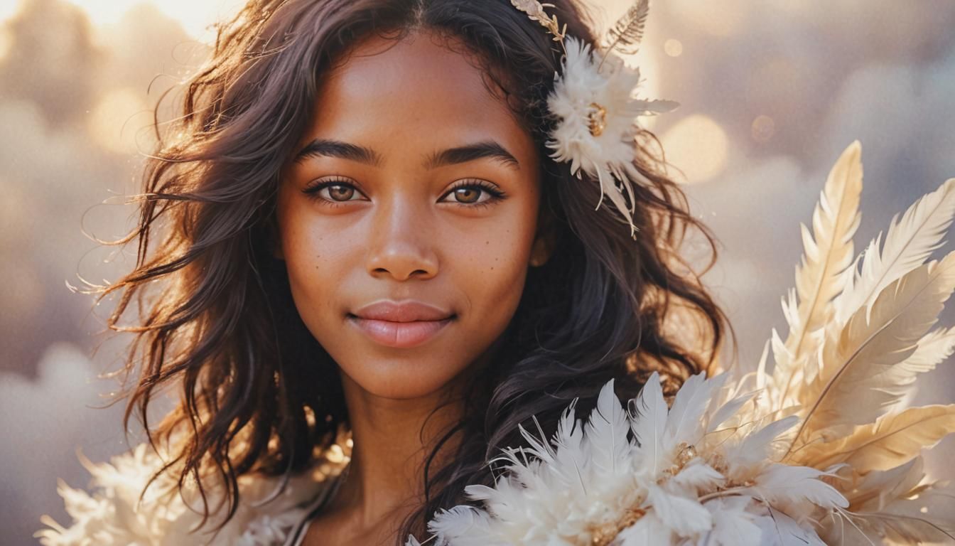 Ethereal Angel in Clouds: Watercolor Pastel Art