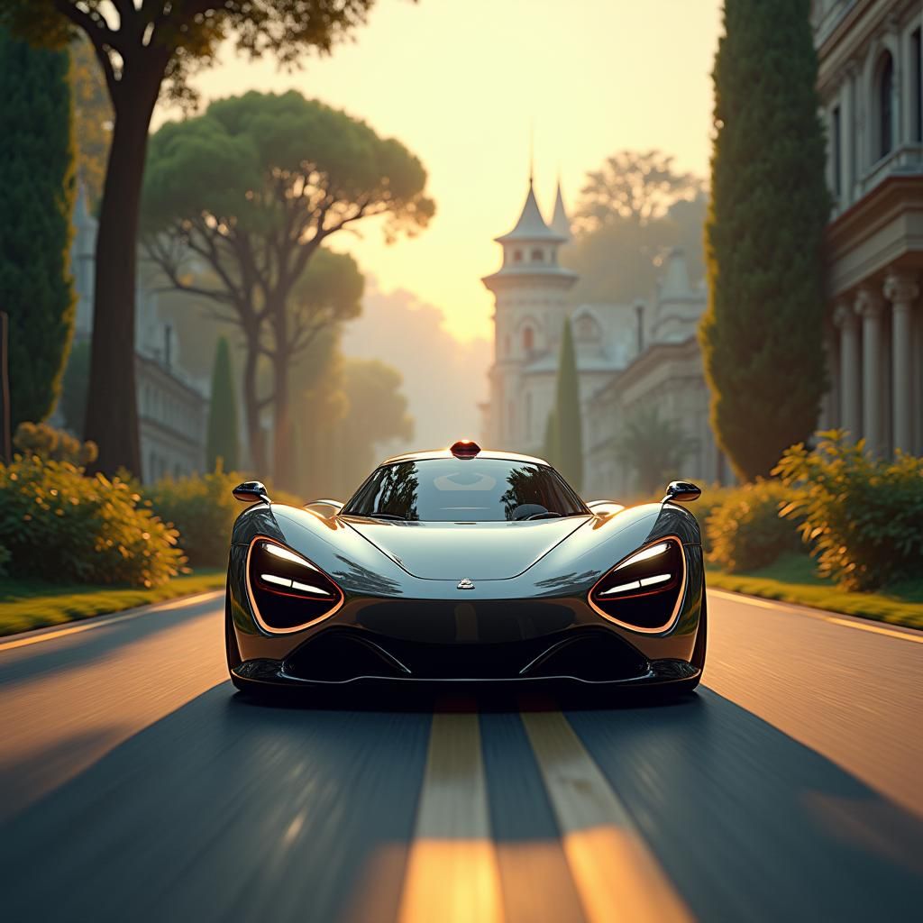 Supercar on Mystical Road in Baroque Style