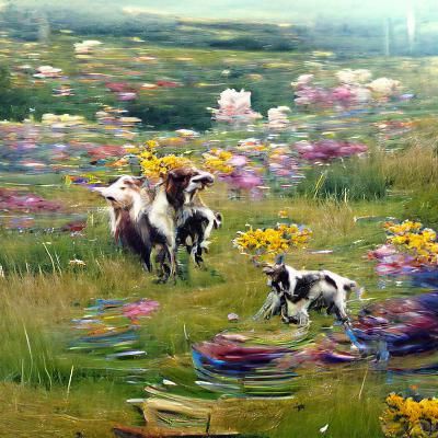 Cycloptic Goats' Delightful Meadow Frolic: Oil Painting