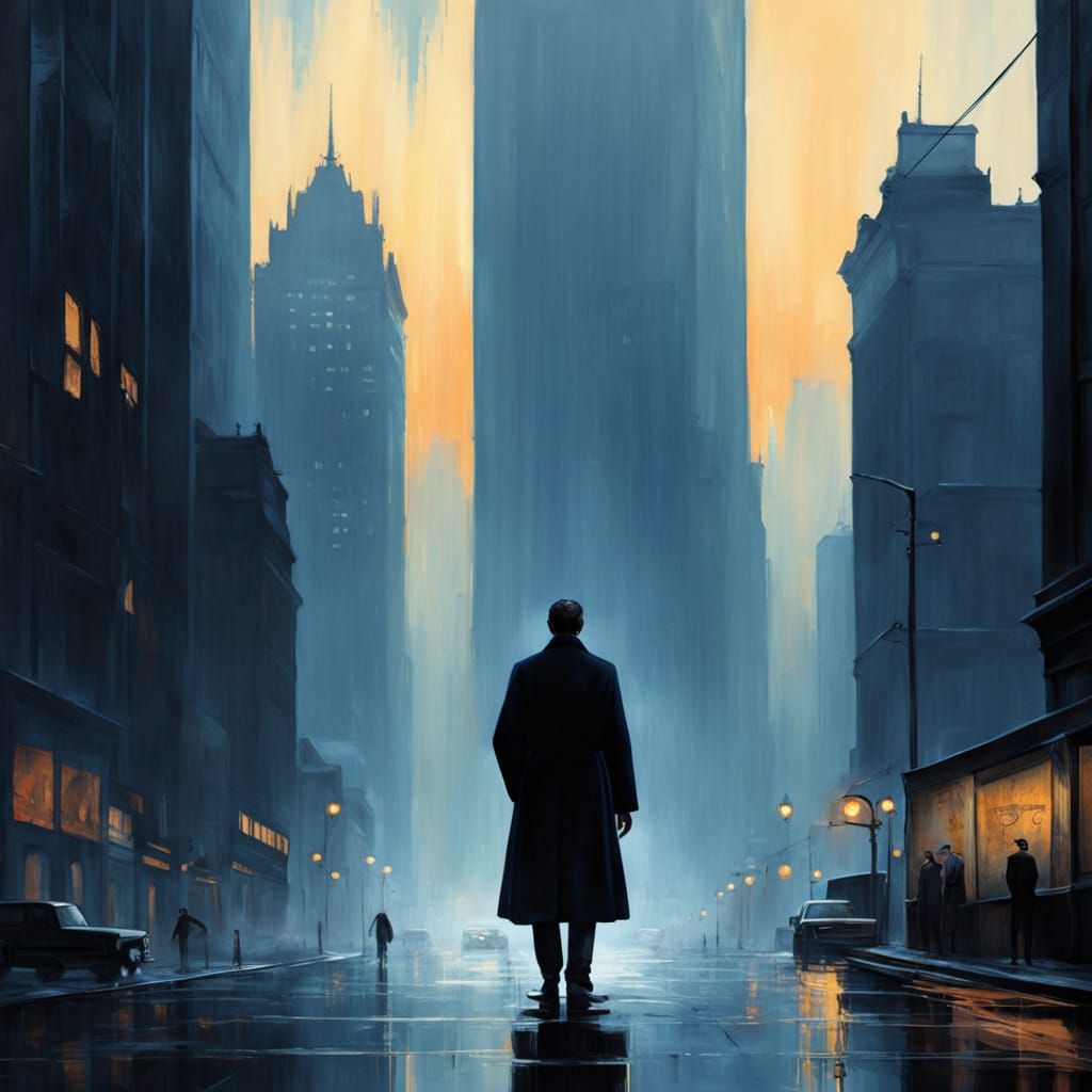 Misty Cityscape at Dusk in Dark Romanticism Style