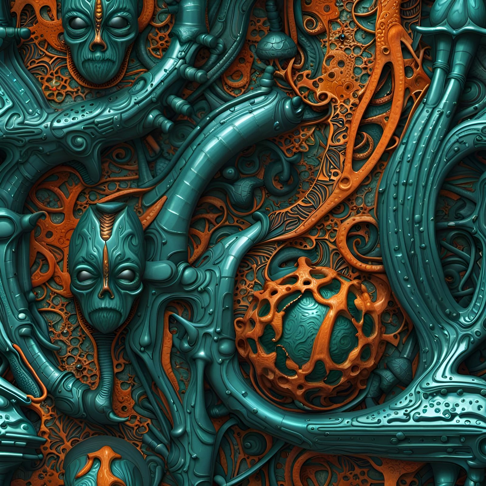 Biomechanical Ornament Texture in Teal and Orange
