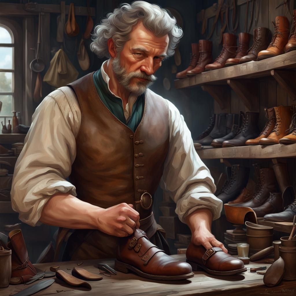 Cobbler in 1700s Workshop: Detailed Concept Art