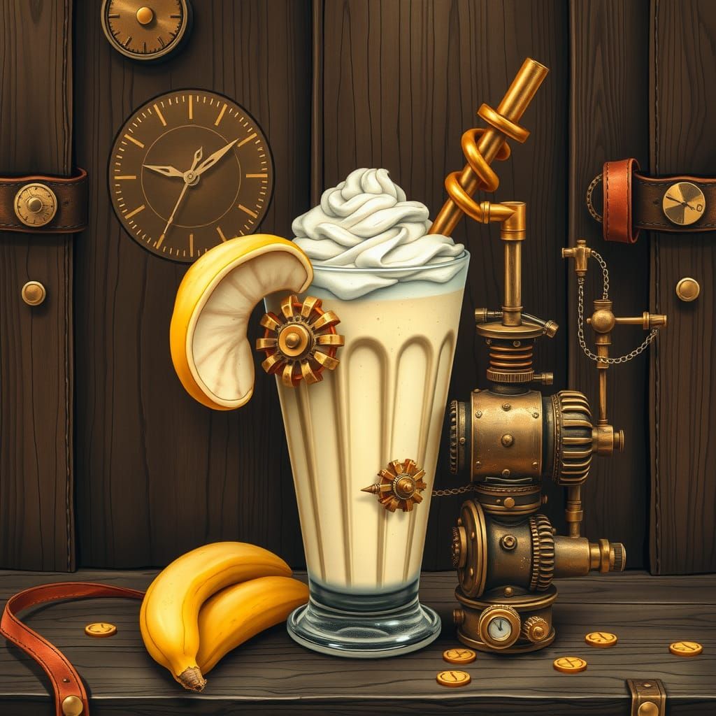 Steampunk Banana Milkshake with Clockwork Details