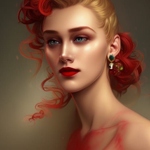 Beautiful Woman Portrait with Red Lipstick, 8K