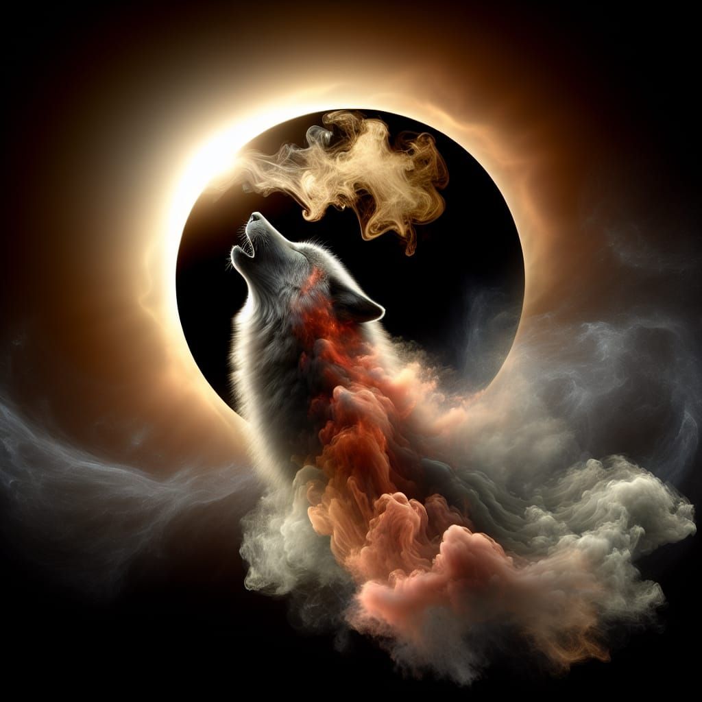 Golden Wolf Cloud Howling at Ethereal Eclipse